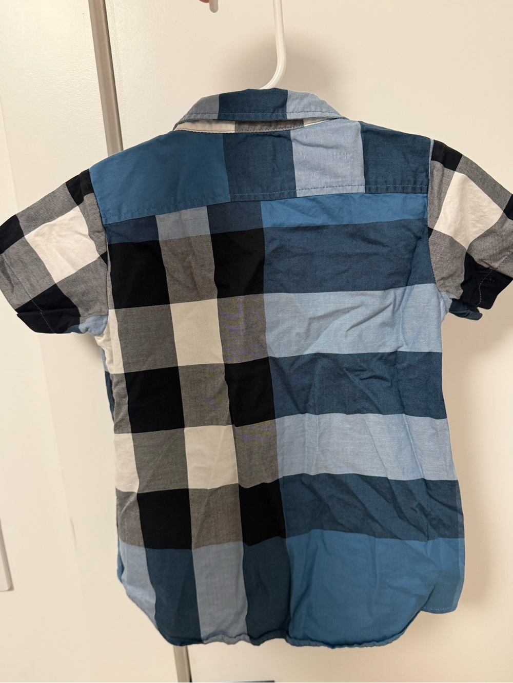 Authentic Burberry Boys Blue Plaid Short-Sleeve Button Down Shirt - Picture 3 of 7